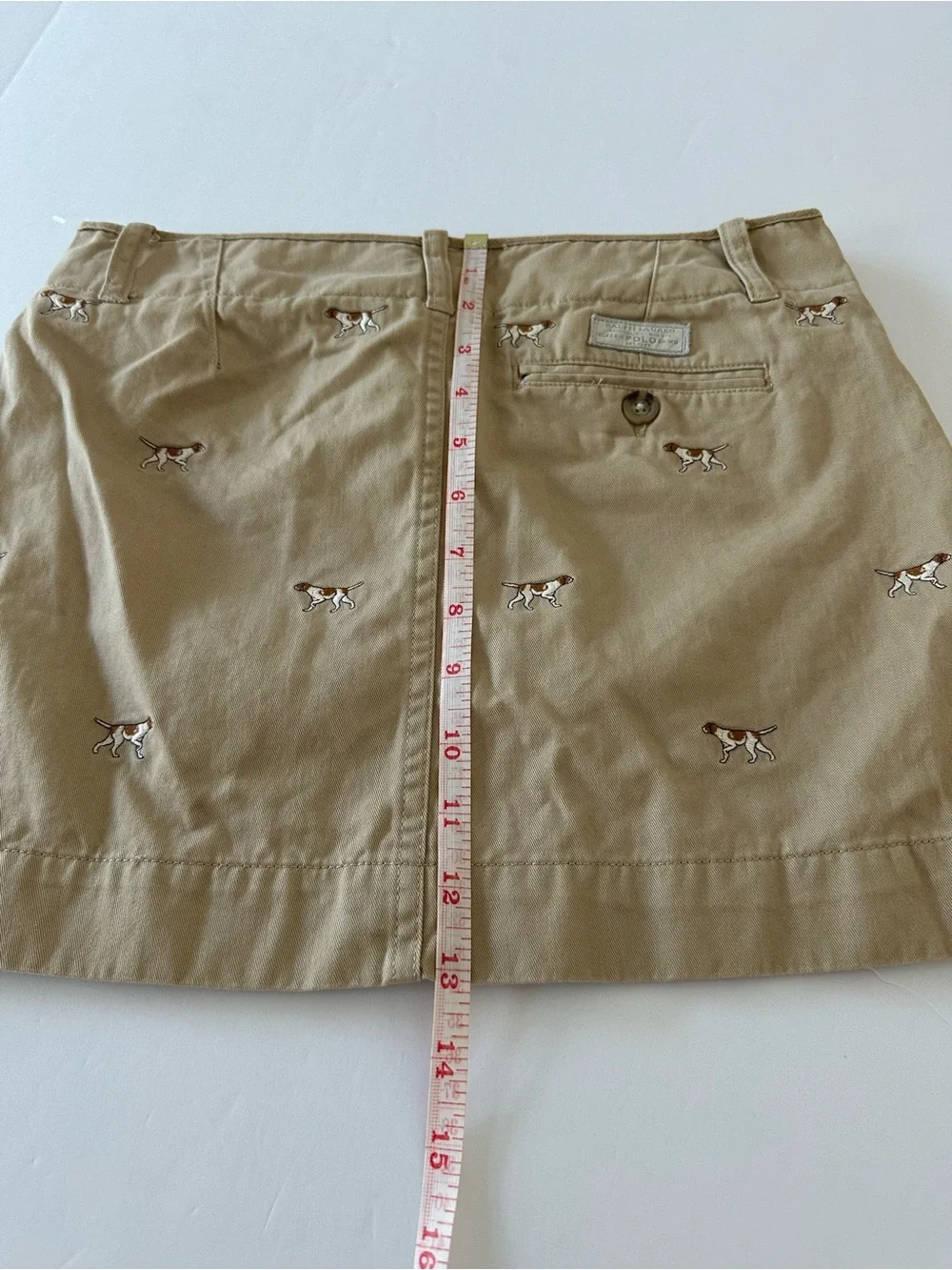 Ralph Lauren Girls Khaki Mini skirt With Embroidered Dogs Size 16 Classic